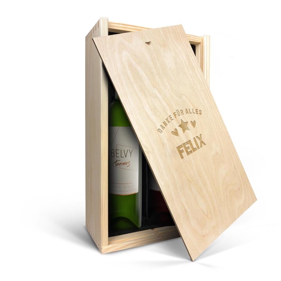Wein Geschenkset Belvy Weiß Rot Kiste mit Gravur  - Onlineshop YourSurprise