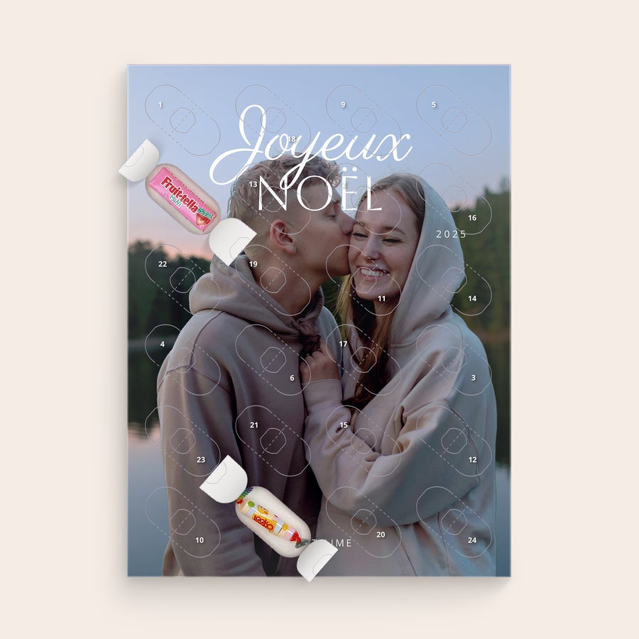 Calendrier de l'Avent confiseries personnalisé Calendrier de lAvent confiseries personnalisé imprimé avec photo Joyeux Noël et lannee 2025