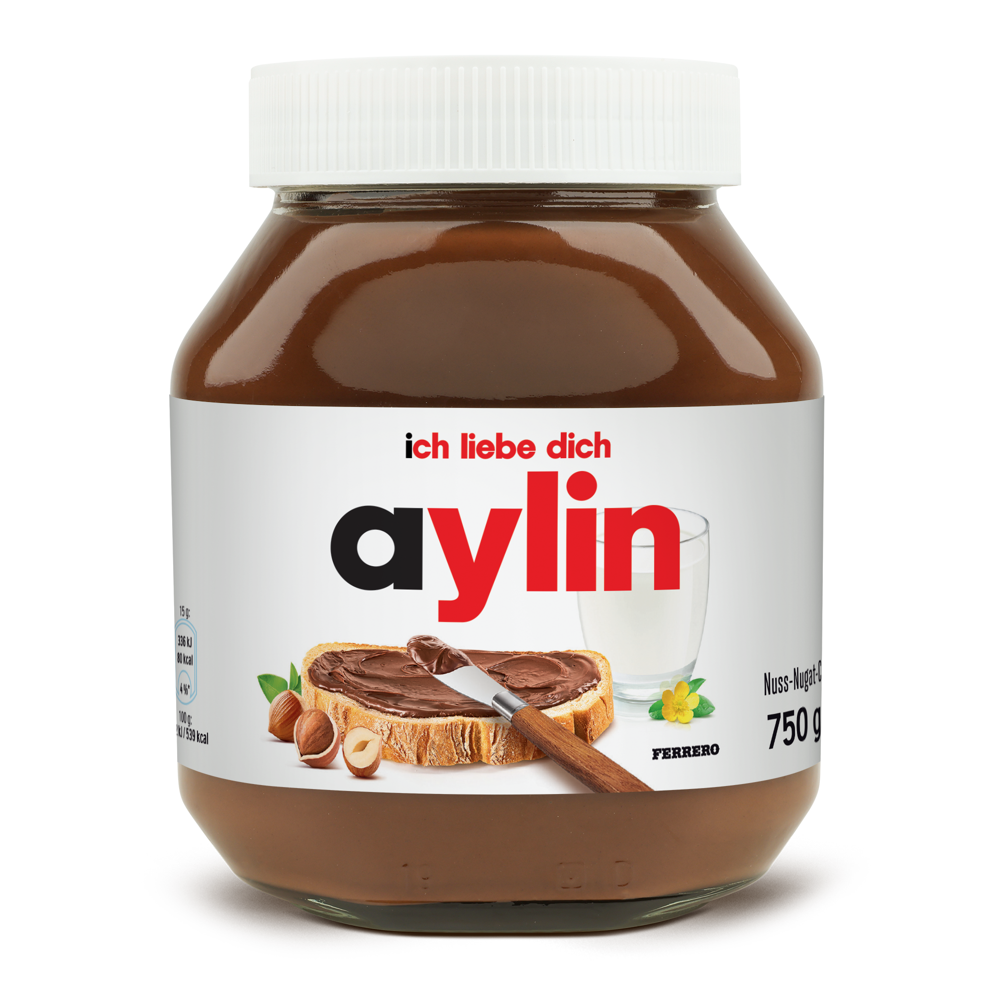 Personalisiertes nutella® Glas (750 g) mit dem Namen Aylin und 