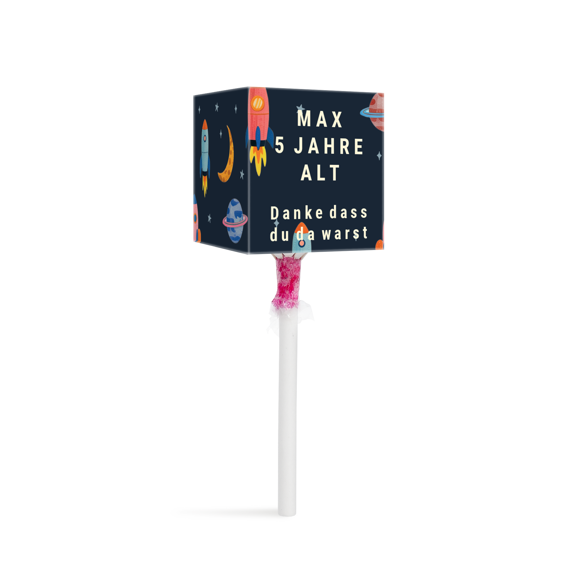 Personalisierte Lutscherbox - 20 Stück mit Weltraum-Design und Aufdruck 