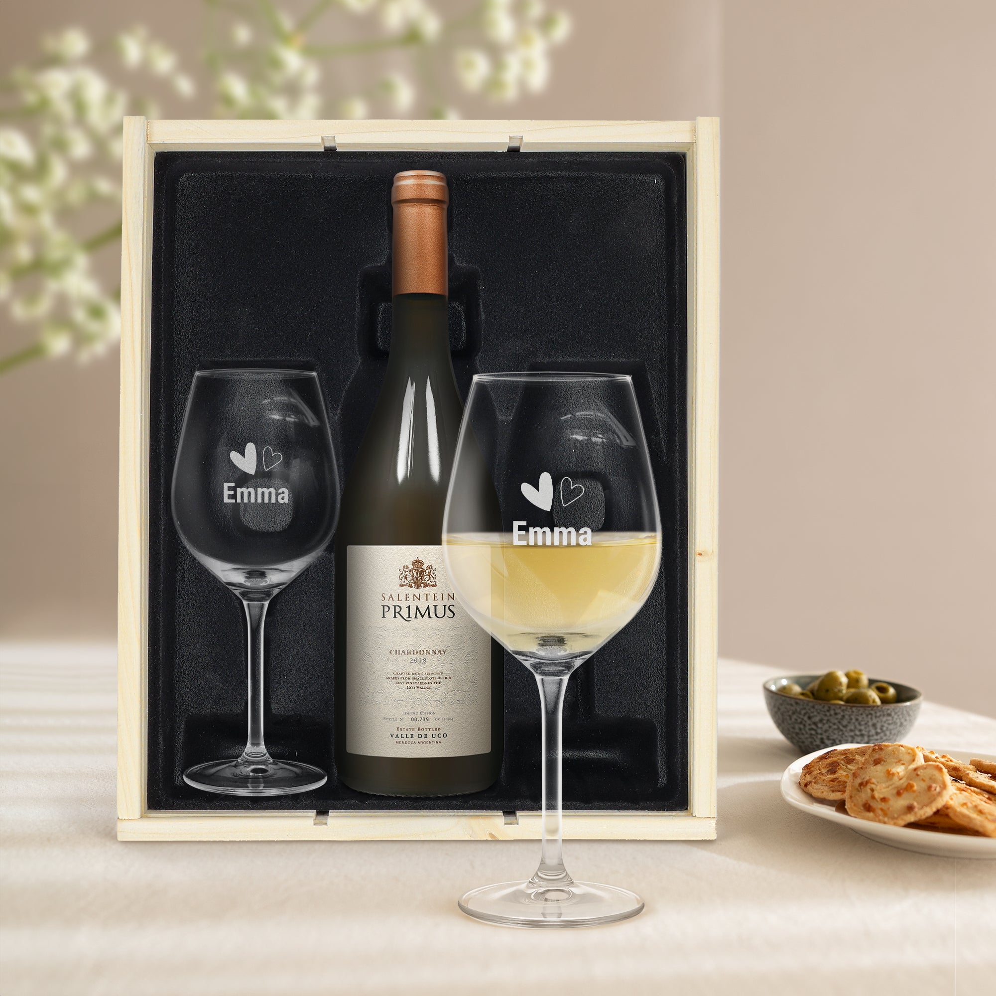 Wijnpakket met glas Salentein Primus Chardonnay (Gegraveerde glazen)