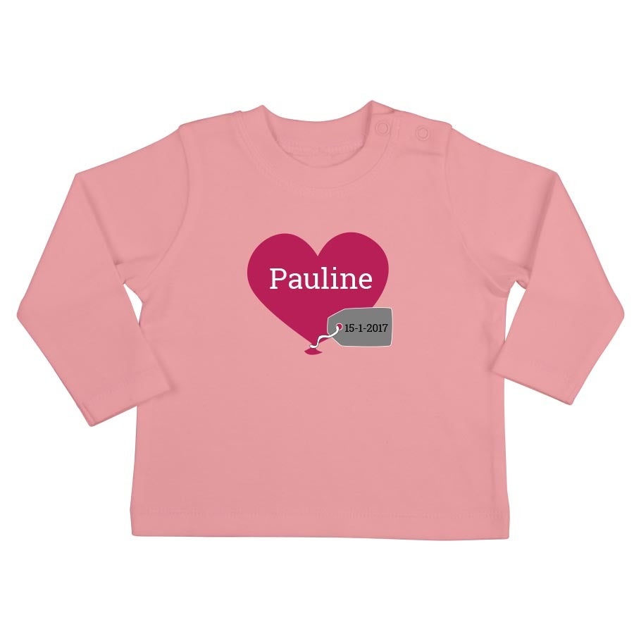 T-shirt bébé personnalisé - Manches longues - Rose pâle - 50/56