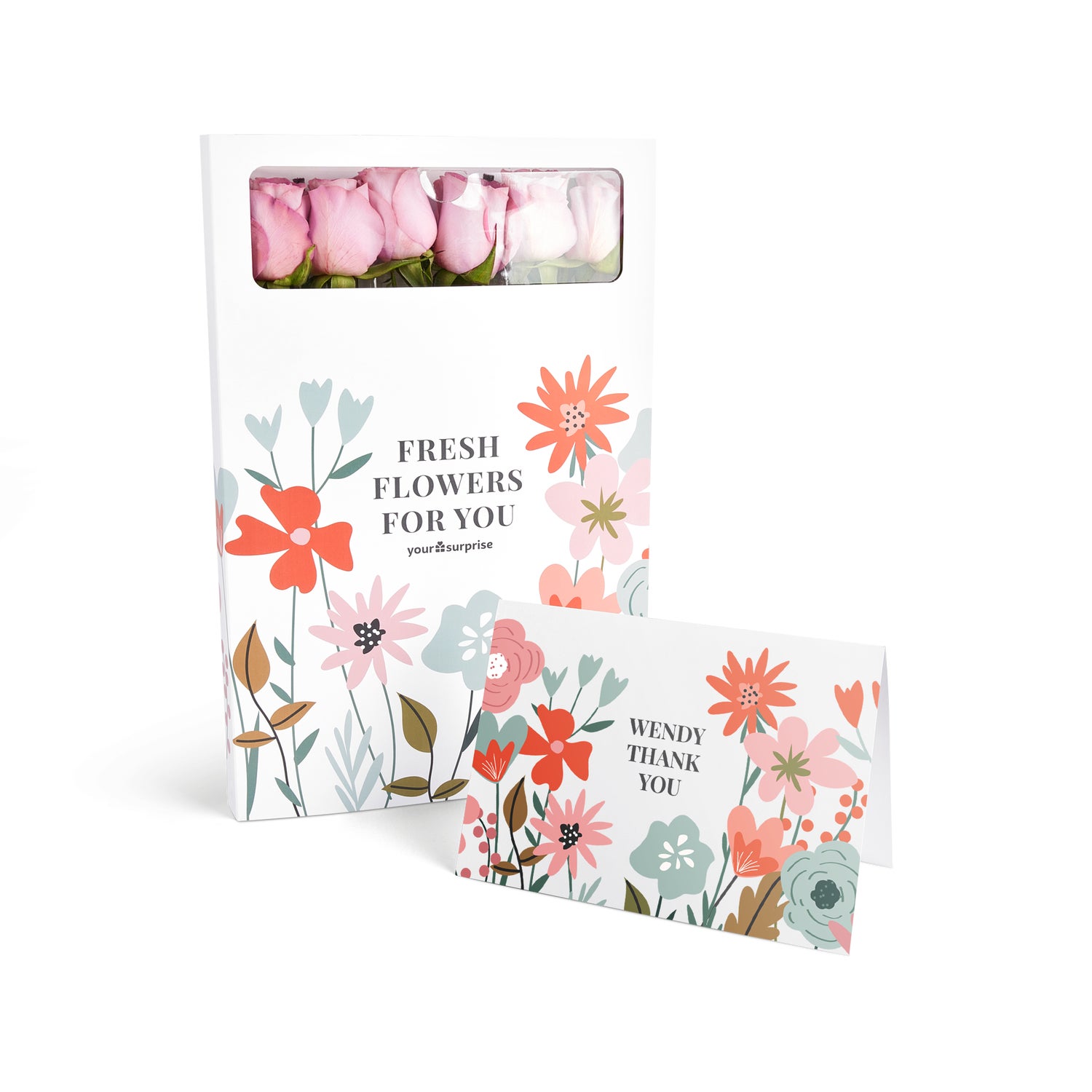 Brievenbusbloemen met persoonlijke kaart - Roze rozen