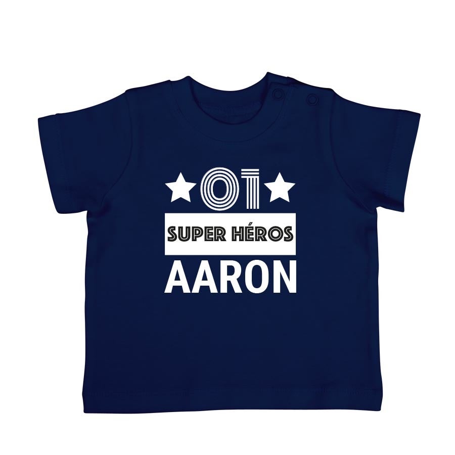 T-shirt bébé personnalisé - Manches courtes - Bleu marine - 50/56