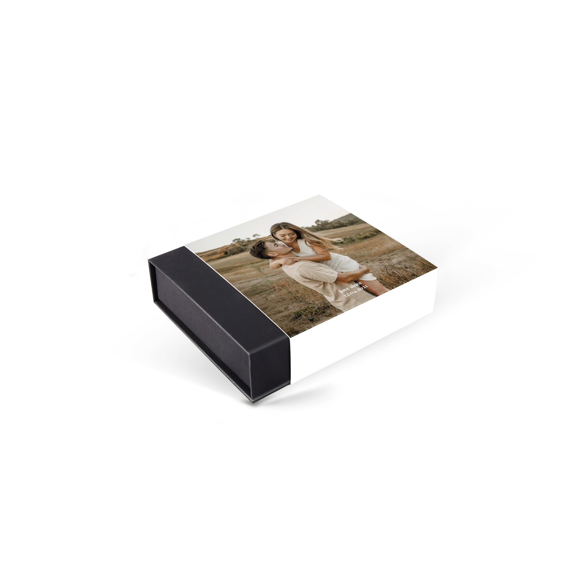 Personalizované valentýnské čokolády s potiskem fotografie zamilovaného páru a datem 12.04.2021