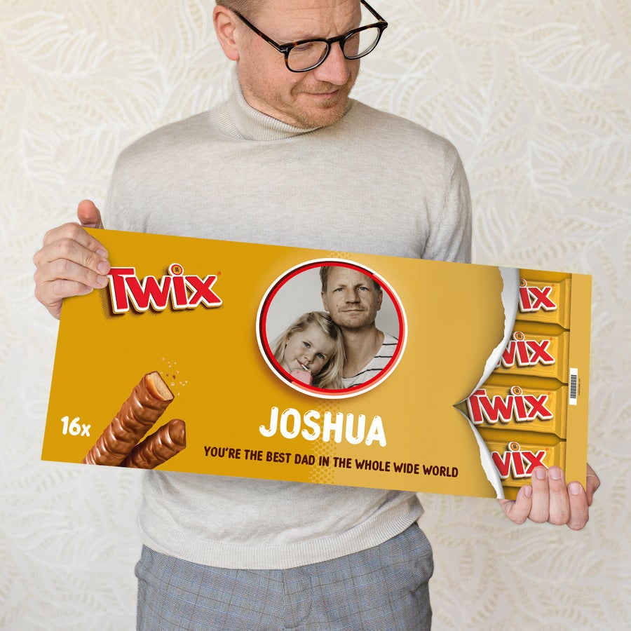 Barra de chocolate Twix gigante con nombre y foto impresada