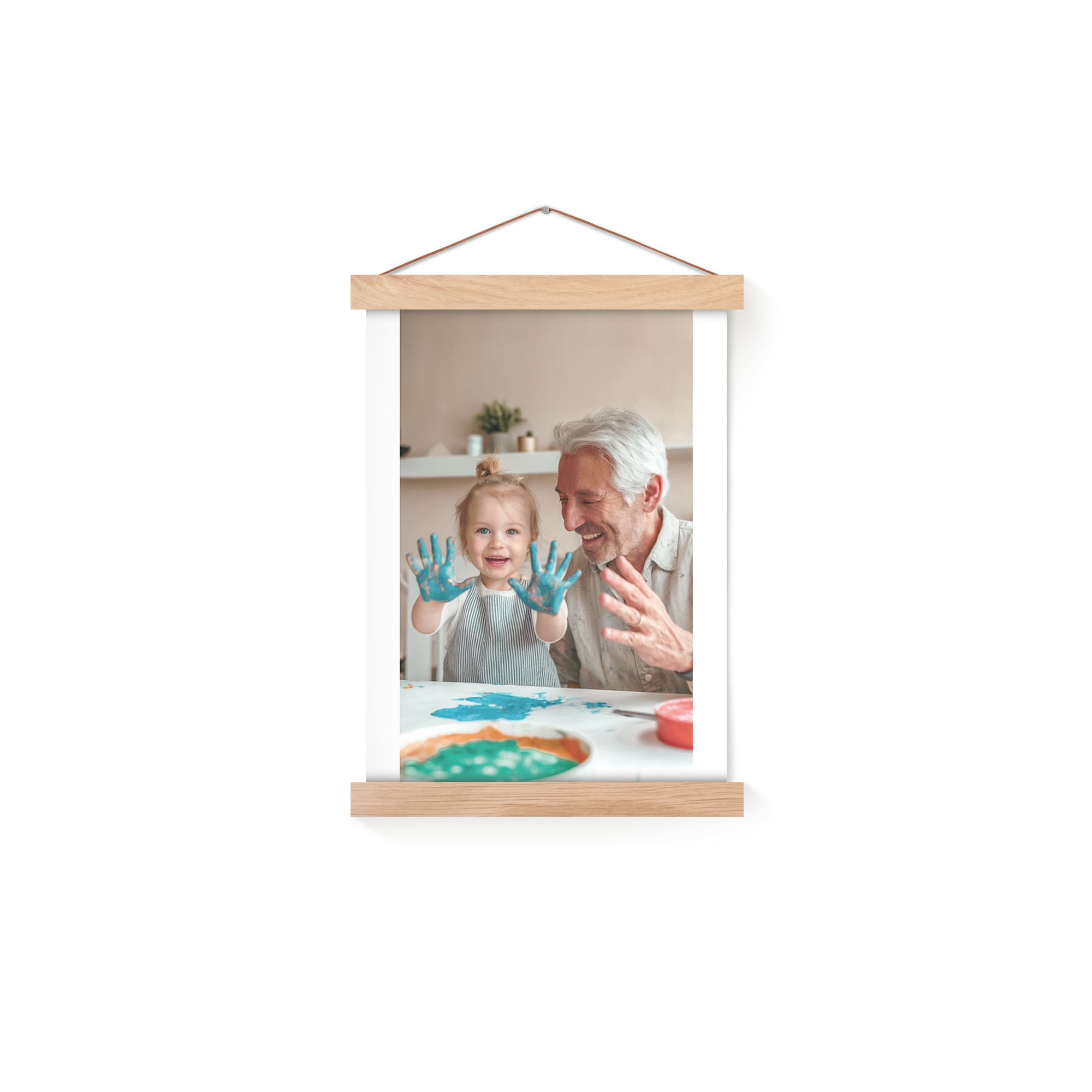 Porte-affiche magnétique en bois de chêne avec photo personnalisée d'un enfant et d'un grand-père