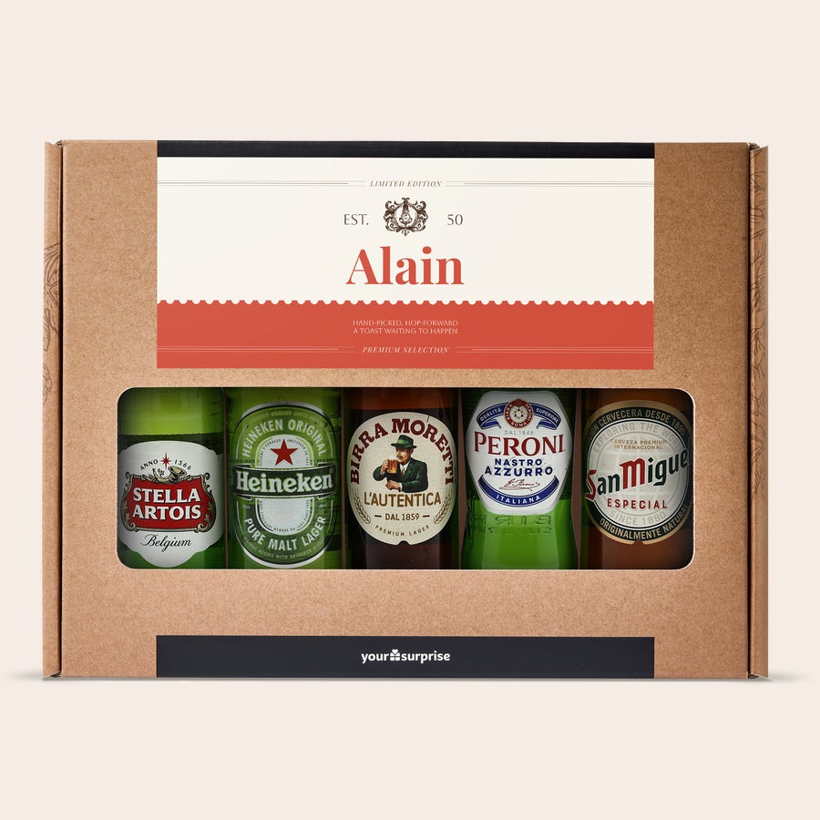 Coffret bière personnalisé - Anniversaire Coffret cadeau de bières variées avec emballage personnalisé imprimé du prénom Alain