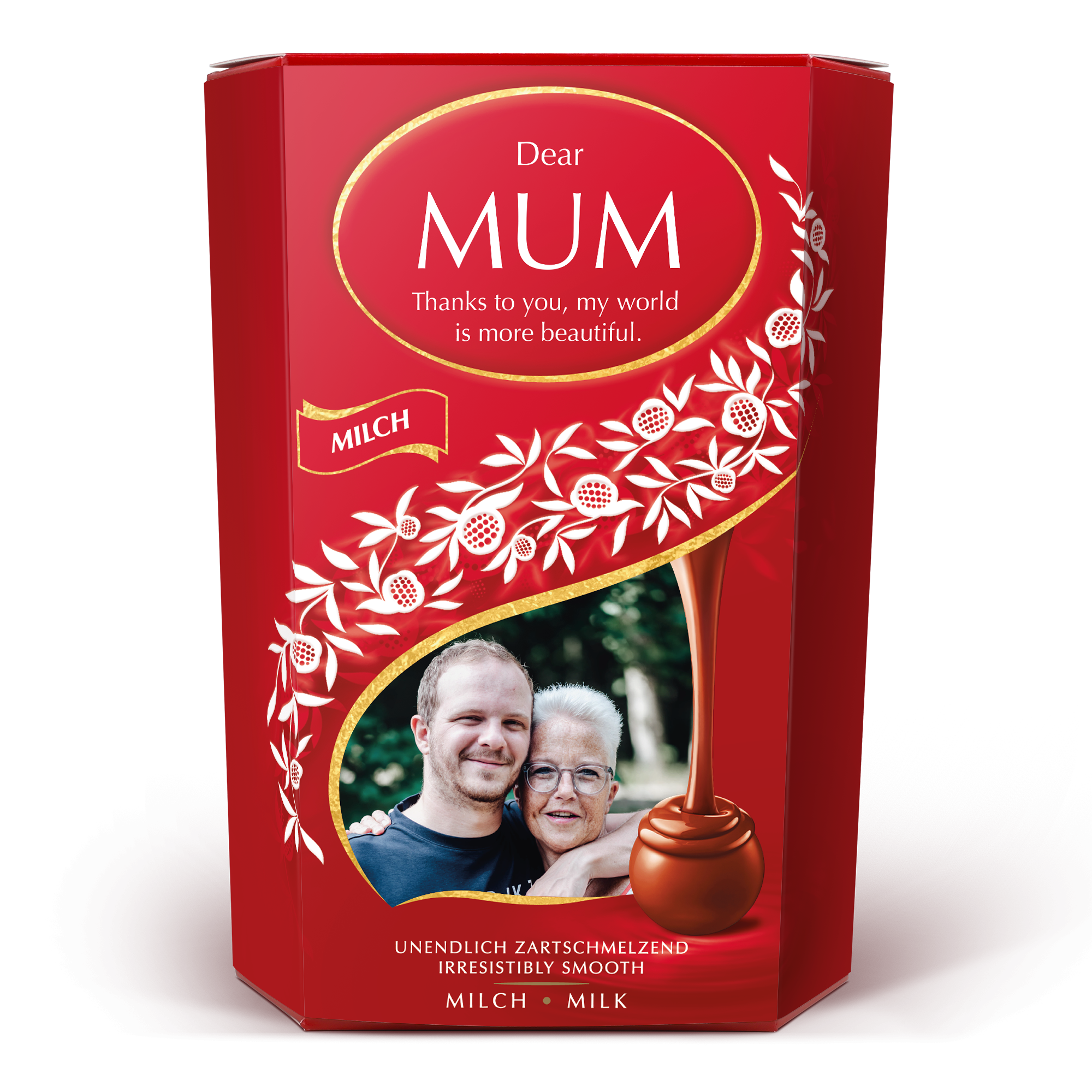 Caixa de presente de chocolate Lindt personalizada, impressa com foto e mensagem para chocólatras.