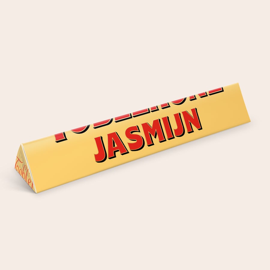 Toblerone met naam Gepersonaliseerde Toblerone reep met naam Jasmijn en een eigen foto op 100 gram verpakking