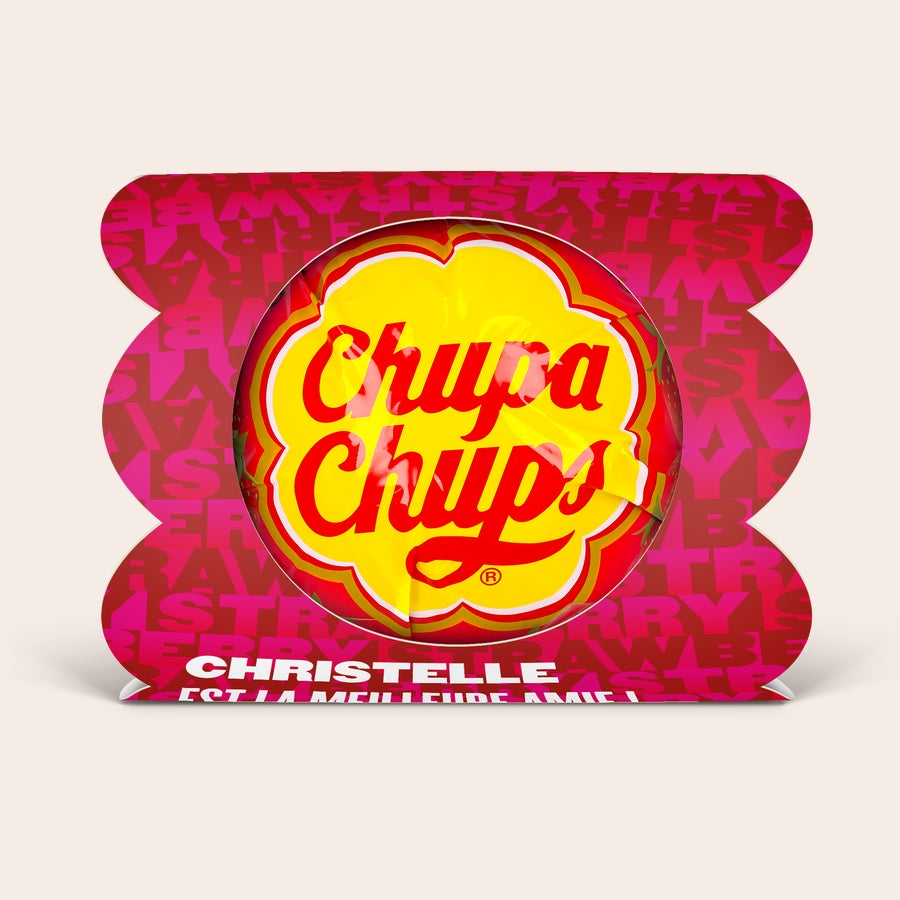 Mega Chupa Chups - personnalisé Méga Chupa Chups personnalisable fraise avec nom Christelle imprimé, contenant 20 sucettes