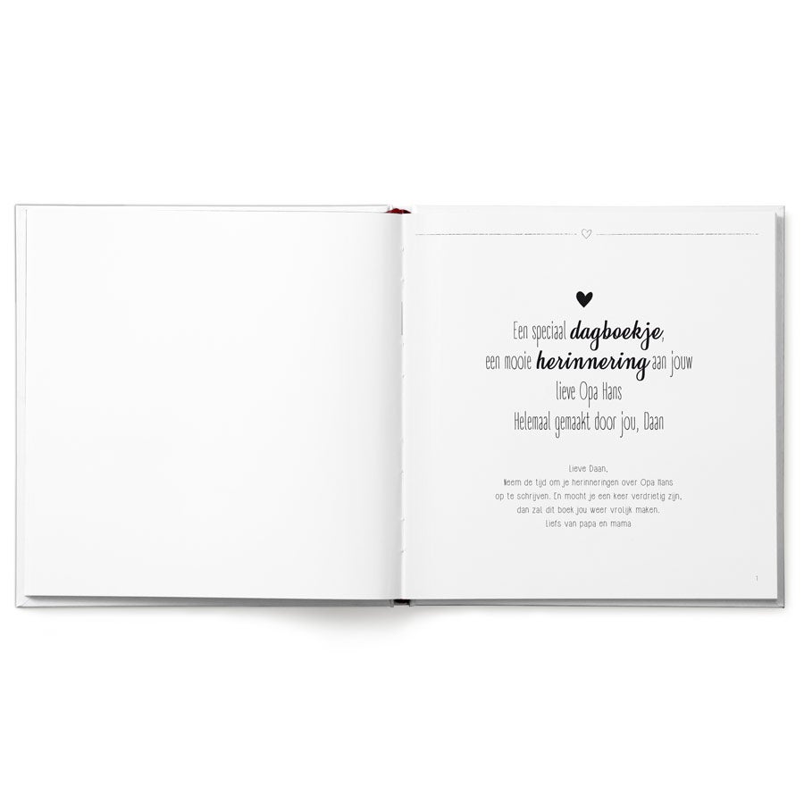 Boek "Lieve Opa, omdat ik je zo mis" met naam