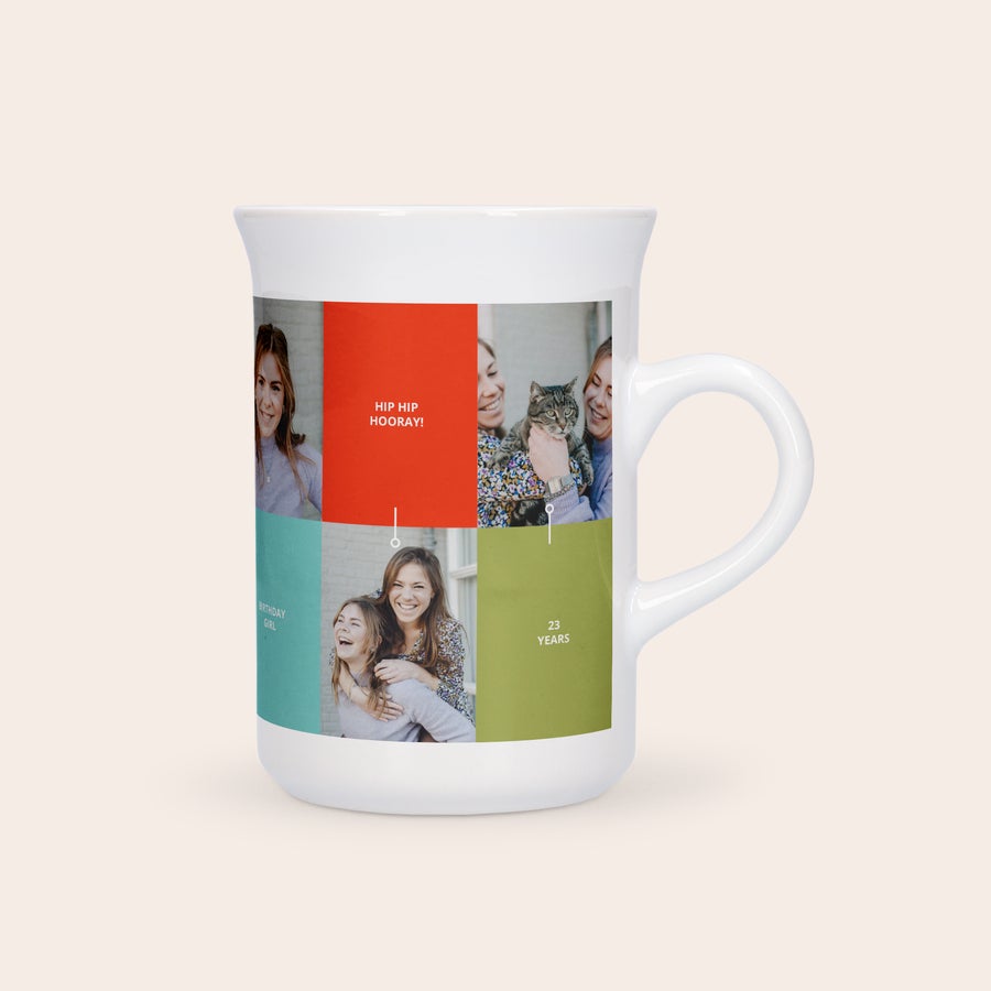 Tazza da Tè Personalizzata Tazza ricurva personalizzata con collage di foto, HIP HIP HOORAY, BIRTHDAY GIRL e 23 YEARS stampati