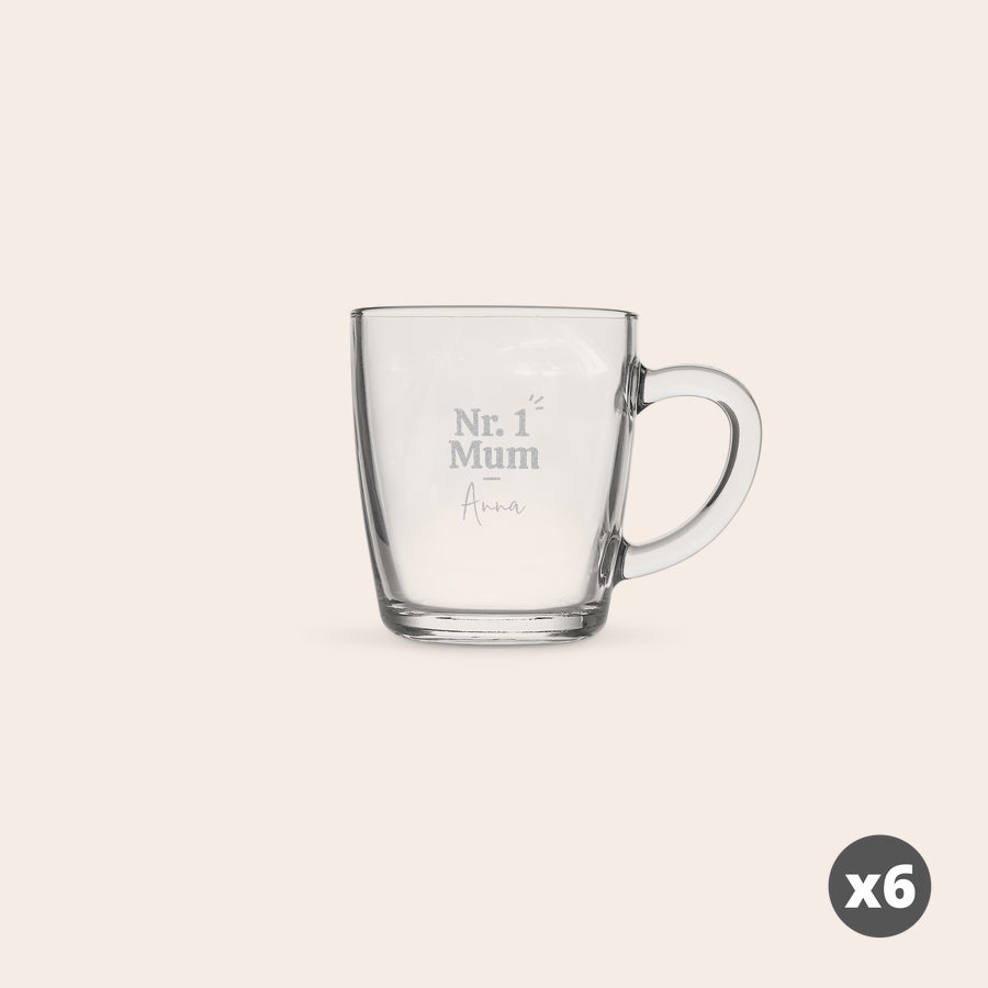Copo de chá Copo de chá transparente gravado com "N.º 1 Mãe" e o nome Anna para personalizar.