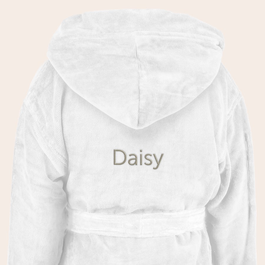 Children's bathrobe White soft personalised bathrobe with "Daisy" embroidered on the back