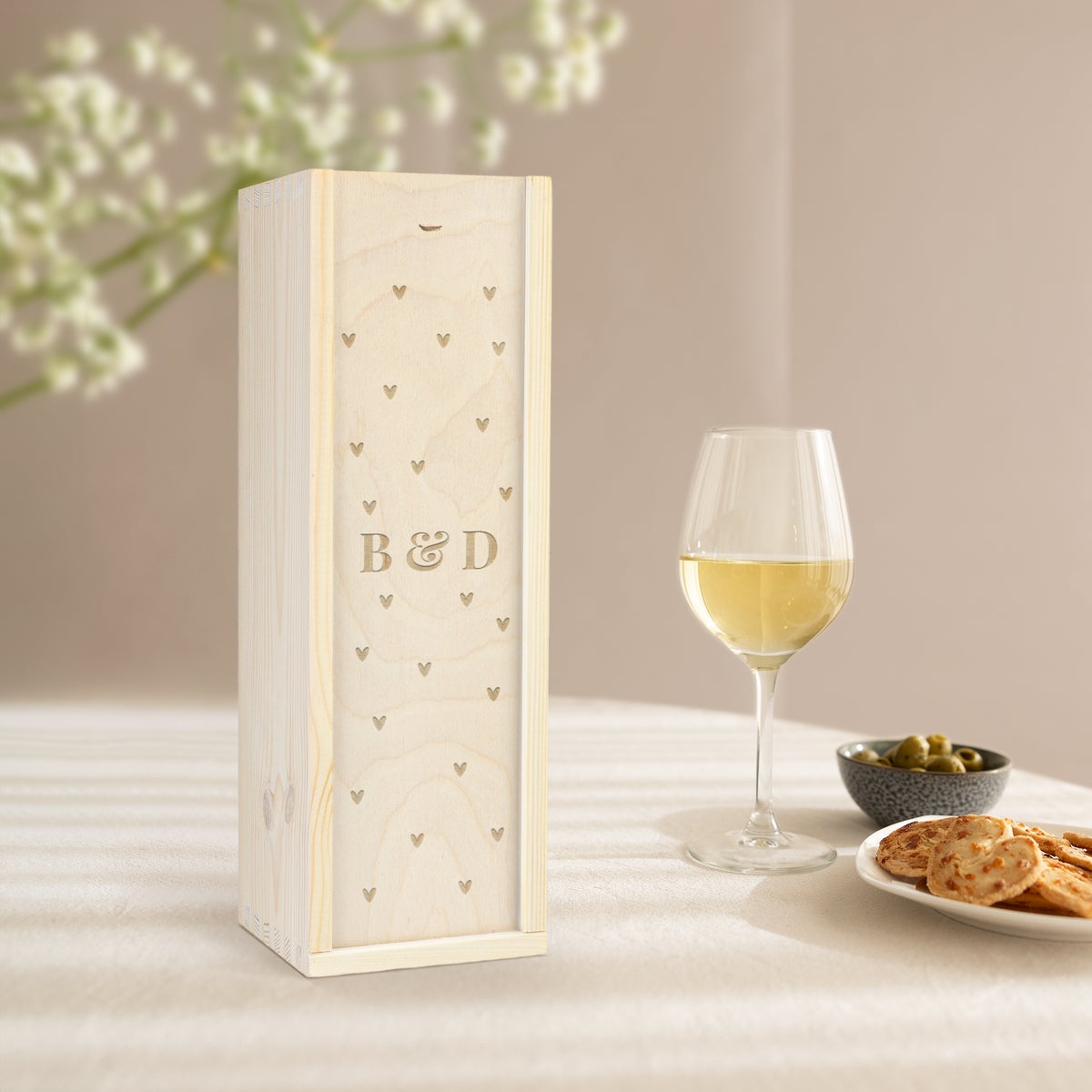 Personalizowana skrzynka na wino - wygrawerowana pokrywa