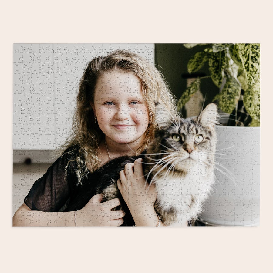 Large puzzle Personalised puzzle printed with a photo of a girl holding a cat