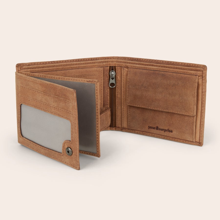 Carteira de couro personalizada e conjunto de presente de cinto Elegante carteira de couro marrom personalizada gravada com nome para surpreender os homens da sua vida