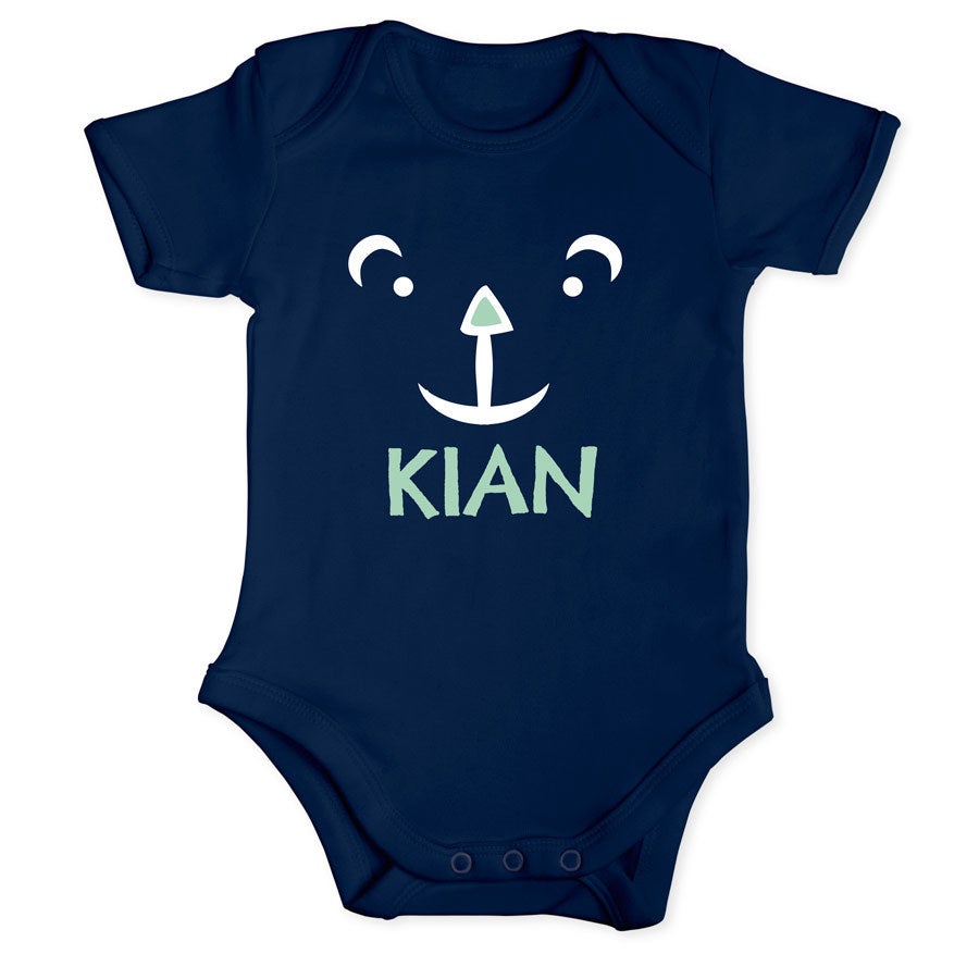 Personalised baby romper - Short sleeves - Navy - 62/68