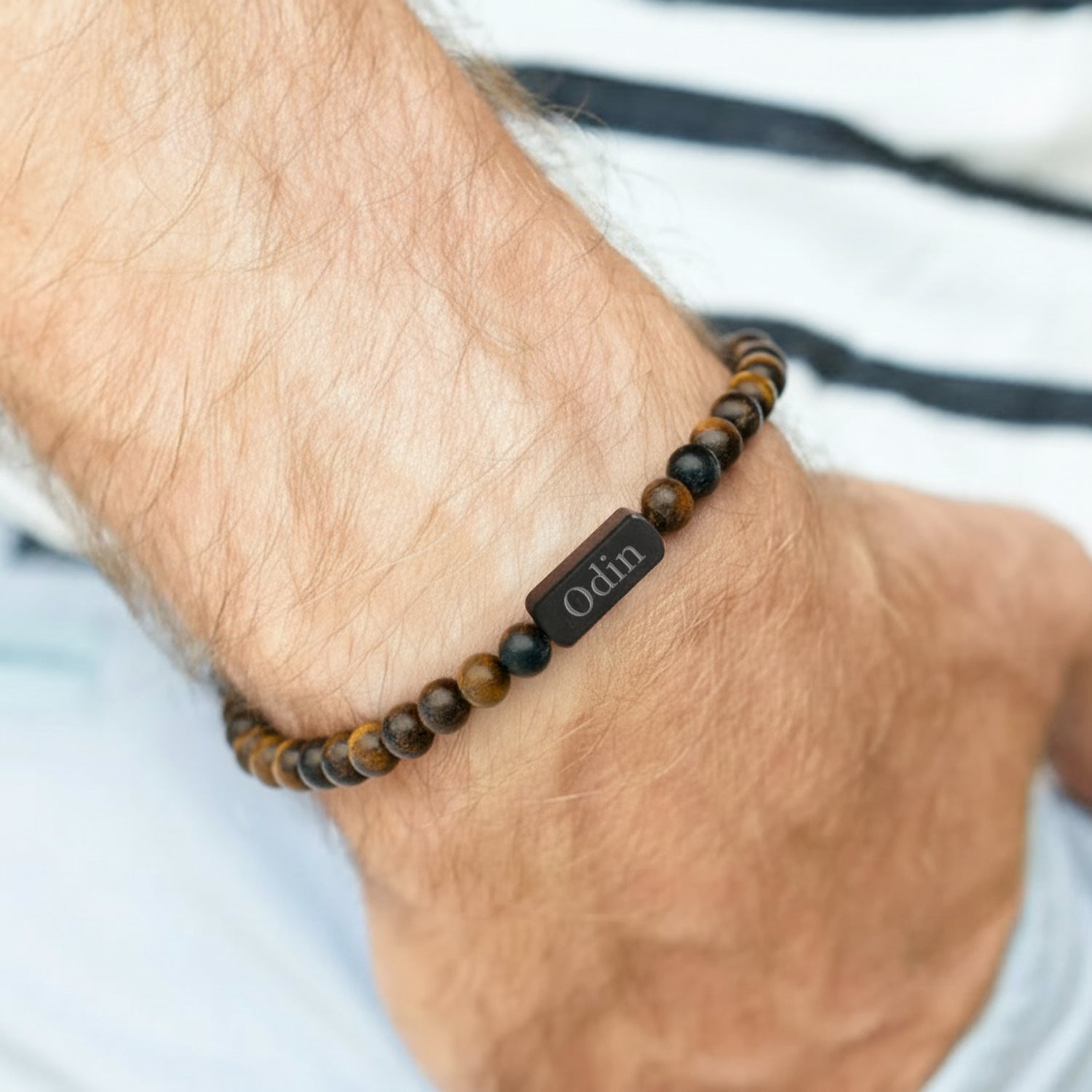 Personlig tigerøye-armbånd - M - 6mm