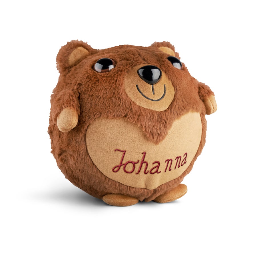Este ursinho de pelúcia inflável, personalizável com o nome Johanna bordado em sua barriga.