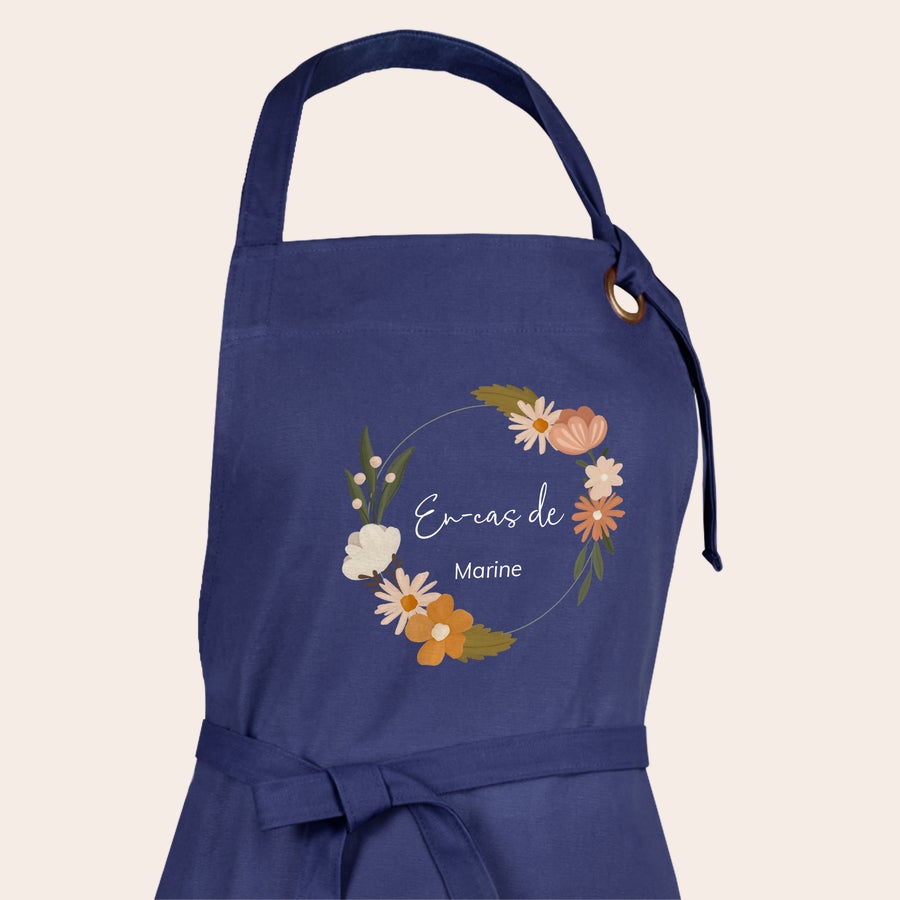 Tablier personnalisé Tablier de cuisine bleu marine personnalisé En-cas de Marine imprimé avec motif floral