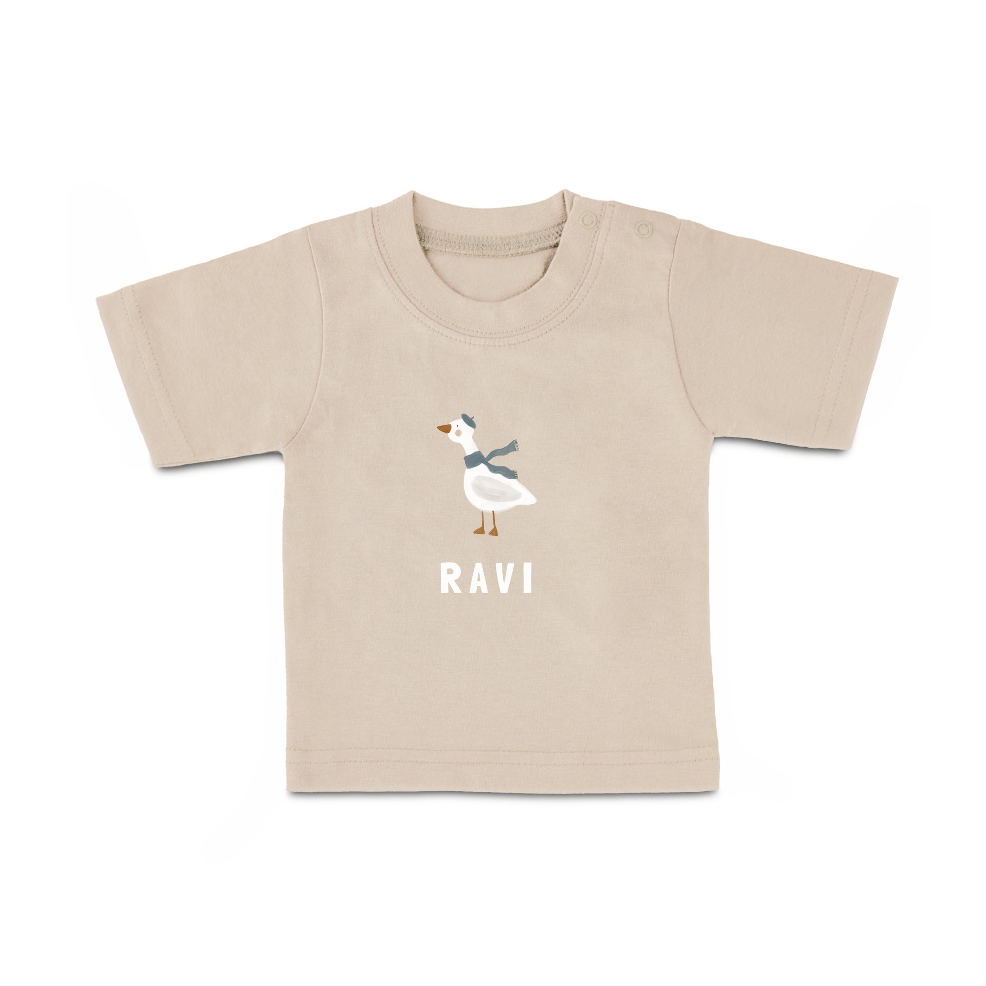 Baby shirt bedrukken - Korte mouw - Beige - 86/92