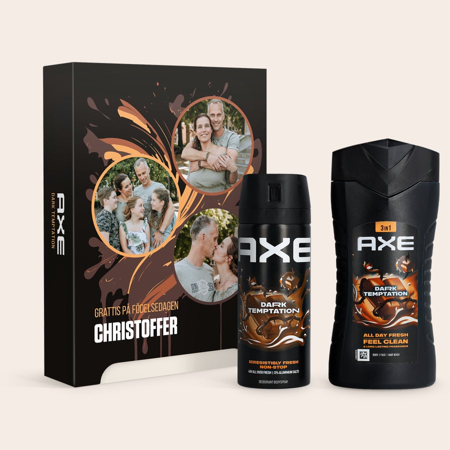 Personlig yxa presentset - Dark Temptation Personlig yxa presentset - Dark Temptation med anpassad bildbox och texten Grattis på Födelsedagen Christoffer.