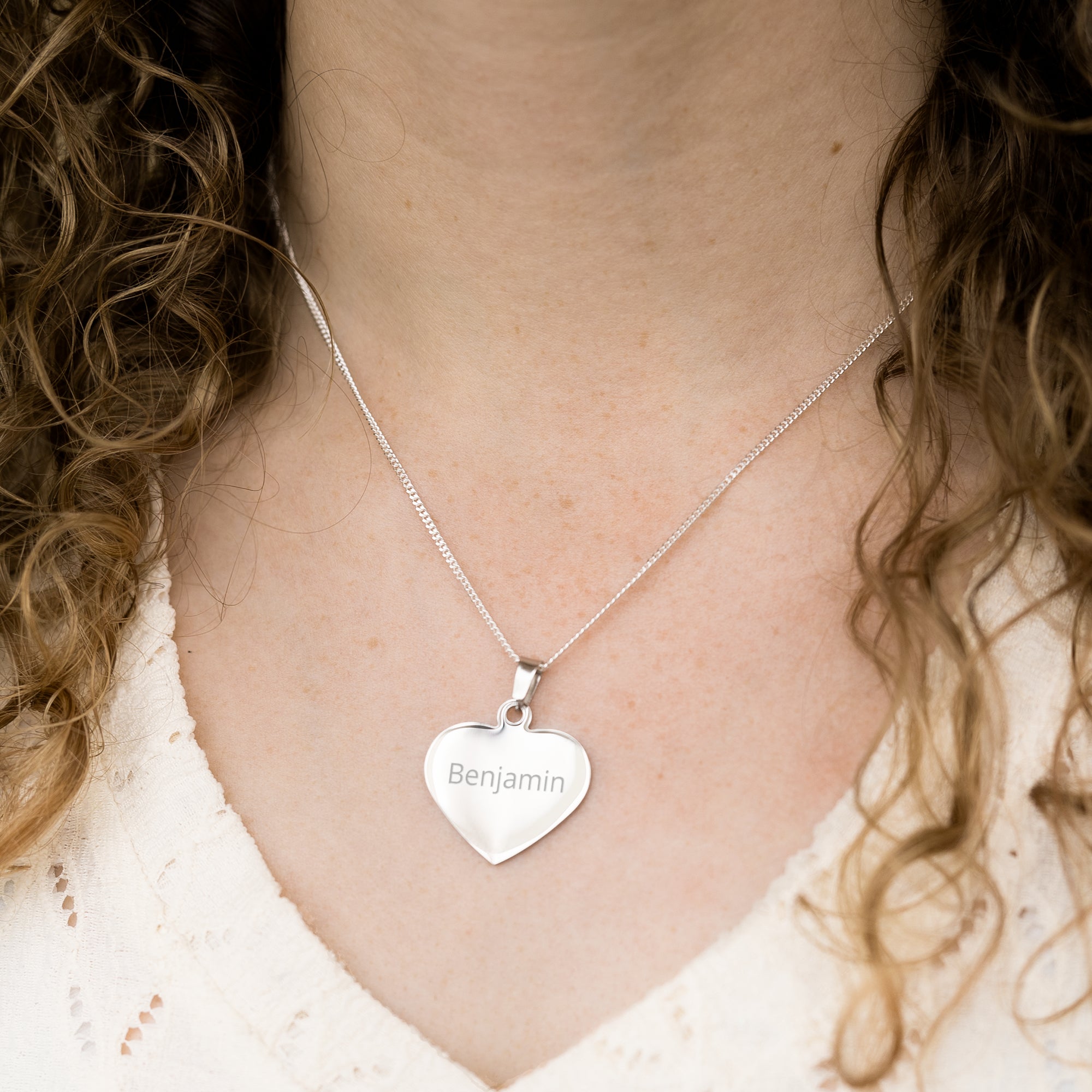 Hart ketting met naam zilver