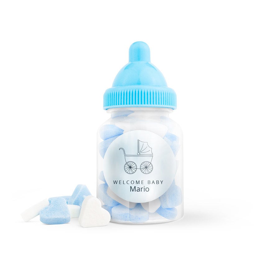 Individuellbabykind - Zuckerherzen in Babyfläschchen (blau) 20 Stück - Onlineshop YourSurprise