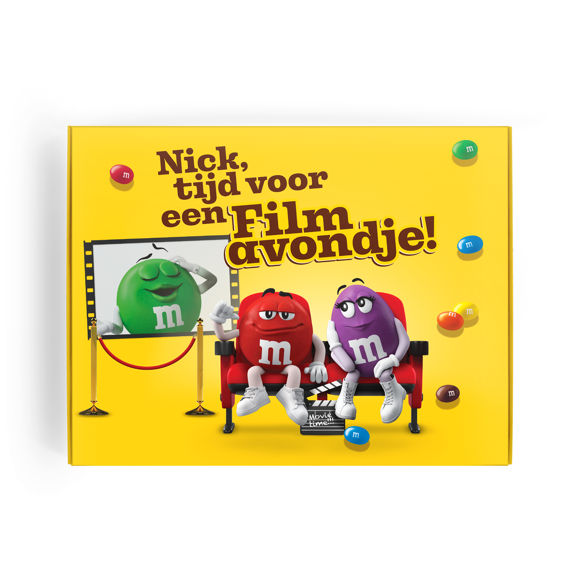 Gepersonaliseerde M&M's Film Giftbox bedrukken - Groot, met de tekst 