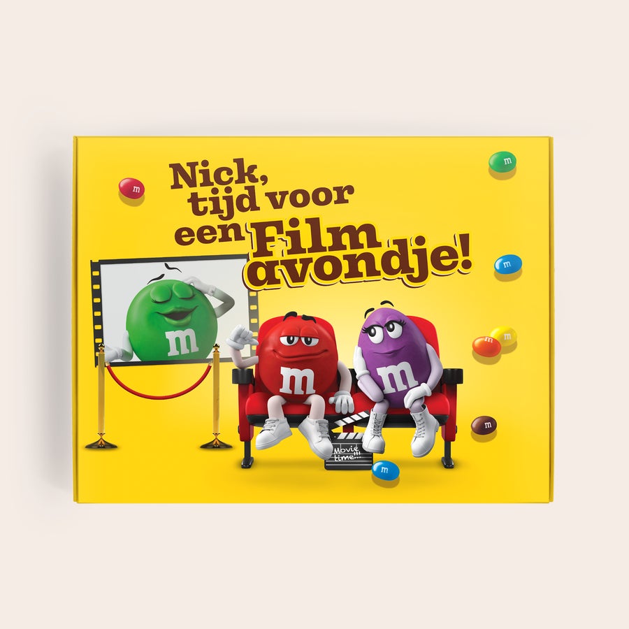 Gepersonaliseerde M&M's moviebox Gepersonaliseerde M&M's Film Giftbox bedrukken - Groot, met de tekst