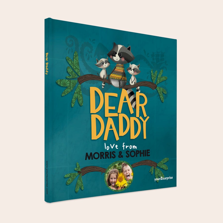 Personalised book - Dear Daddy Personalized Dear Daddy book with raccoons on a branch, "love from Morris & Sophie" and a custom photo