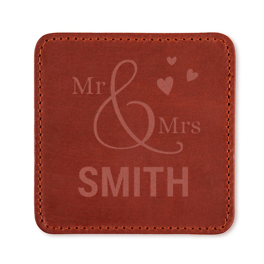 Personalised leather coasters