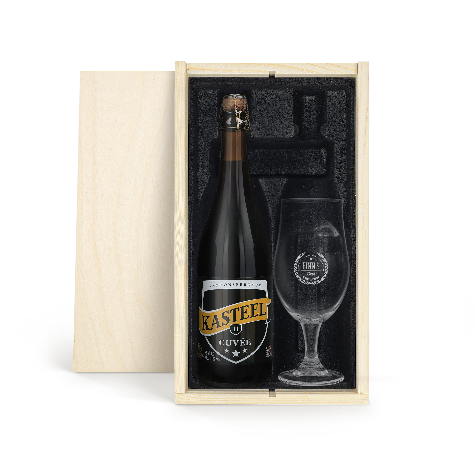 Bierpaket mit graviertem Glas Finn's und Kasteel Cuvée Spezialbier