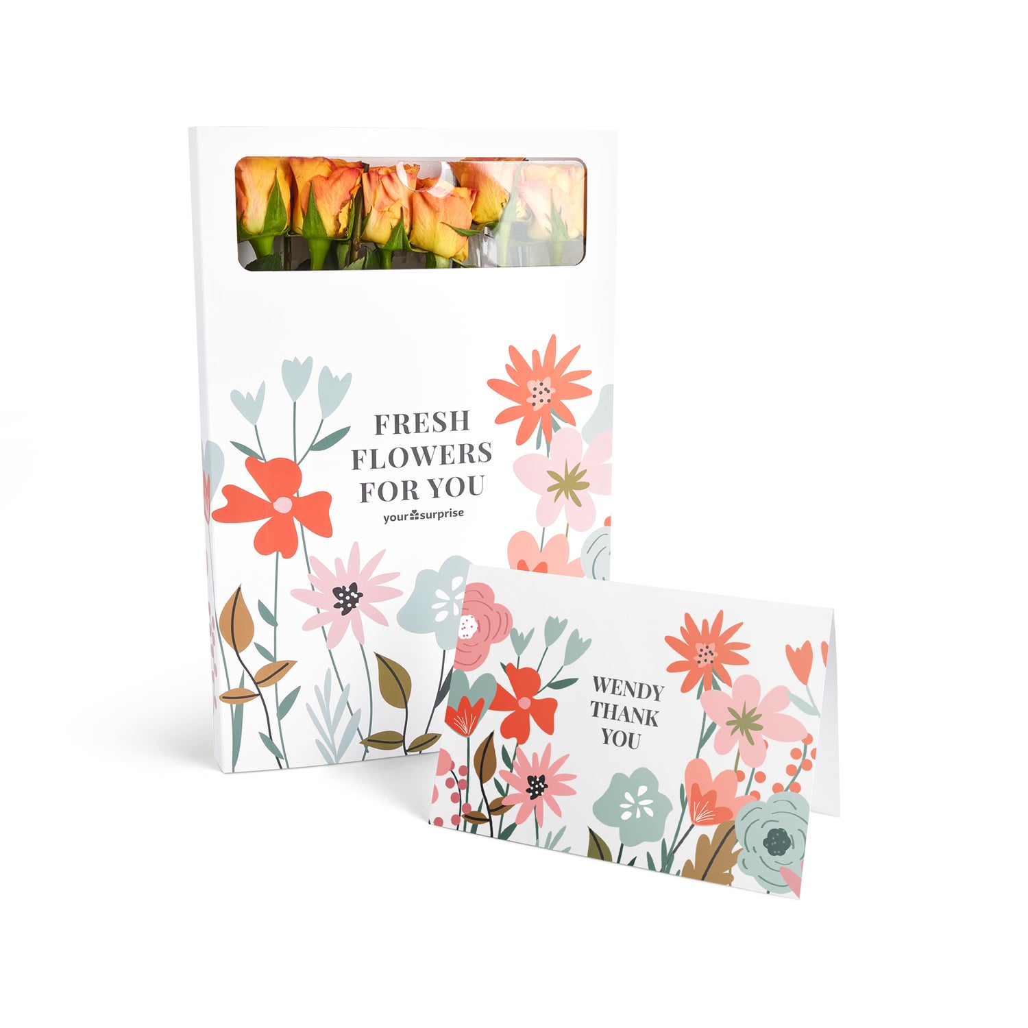 Brievenbusbloemen met persoonlijke kaart - Oranje rozen