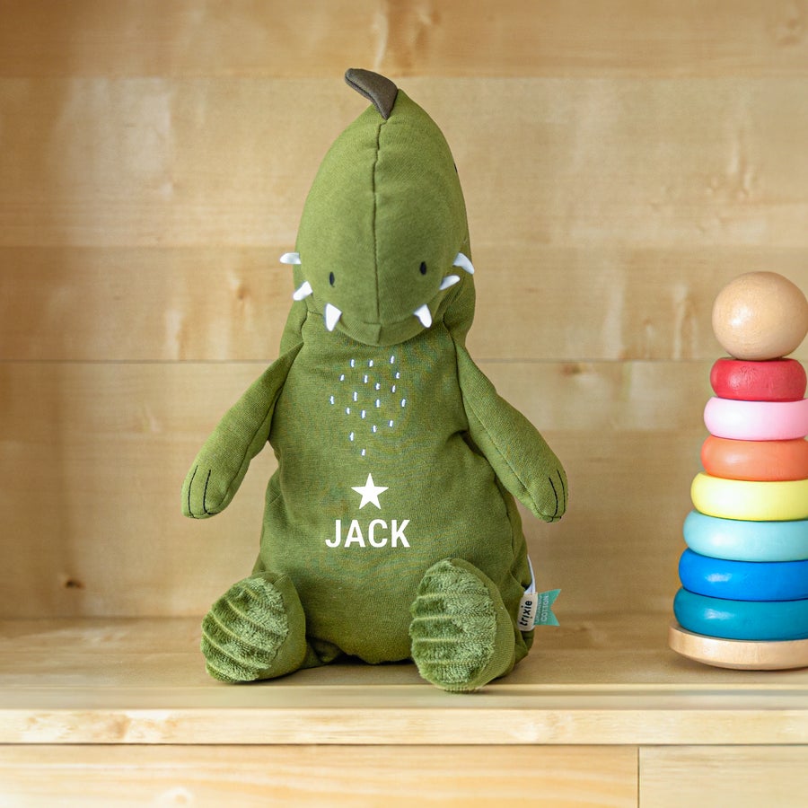 Peluche Personalizzato - Trixie Peluche dinosauro verde Trixie con nome JACK stampato su un design a stella, ideale per sorprendere i più piccoli