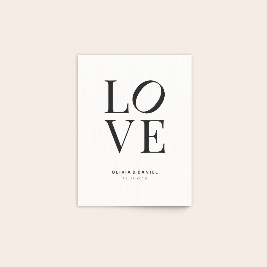 Photo sur bois Tableau en bois personnalisé avec "LOVE", les noms Olivia et Daniel et la date 12.07.2019