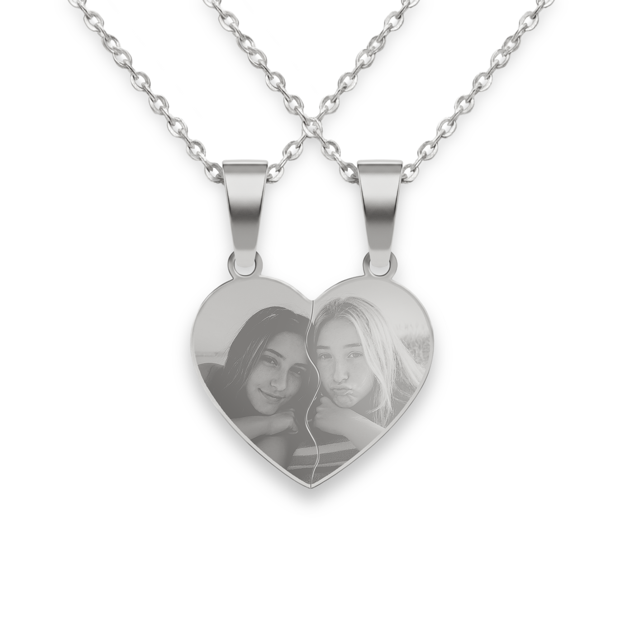 Pendentif en argent gravé - cœur brisé