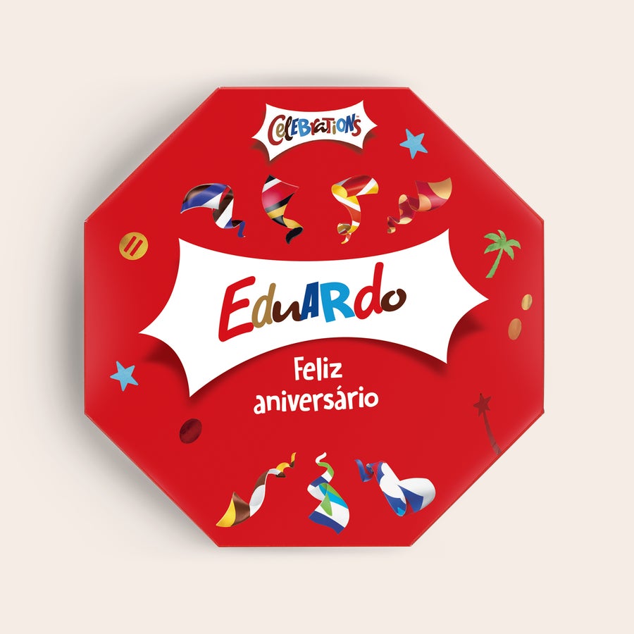 Caixa de comemorações com nome Caixa comemorativa personalizada vermelha com nome Eduardo e Feliz aniversário impresso na tampa