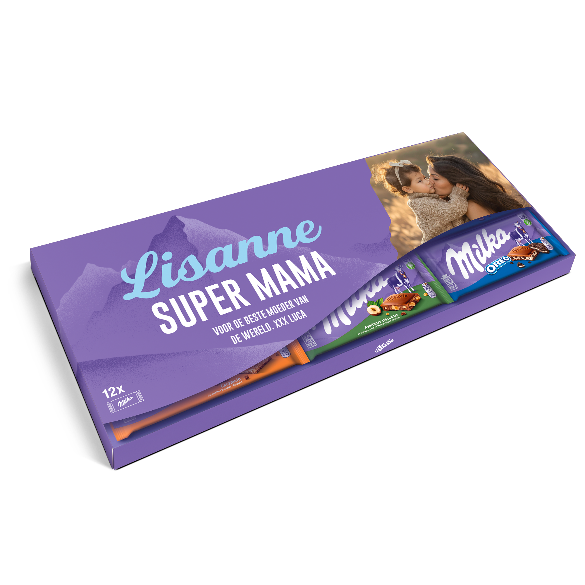 Mega Milka reep met naam en foto bedrukken