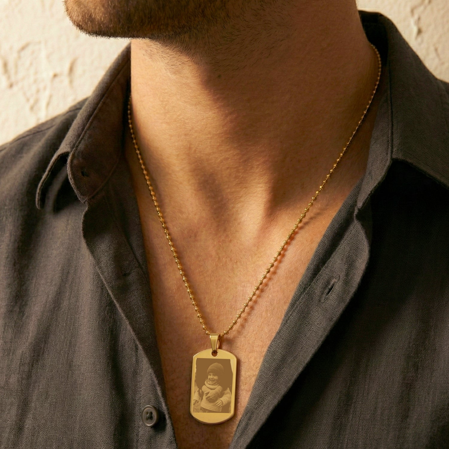 Personaliseret halskæde med billede - Dog tag - Guld