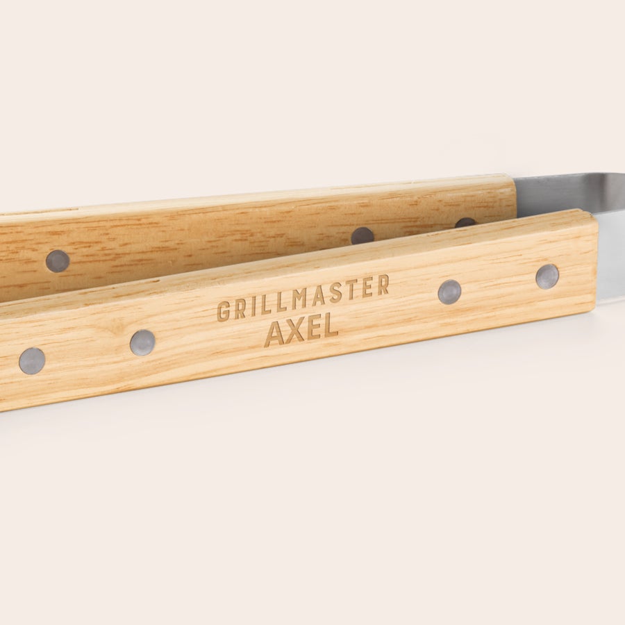 Set barbecue personnalisé Pince à barbecue en bois gravée personnalisée "GRILLMASTER AXEL"