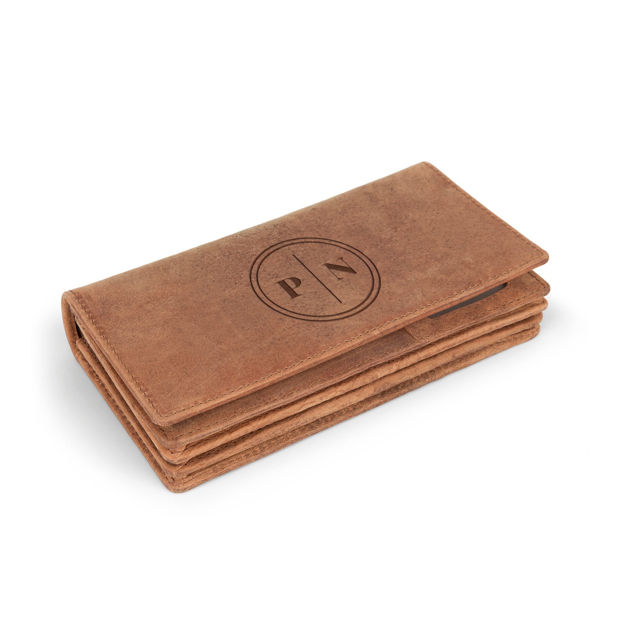 Portefeuille en cuir de buffle marron élégant personnalisé avec les initiales PN gravées