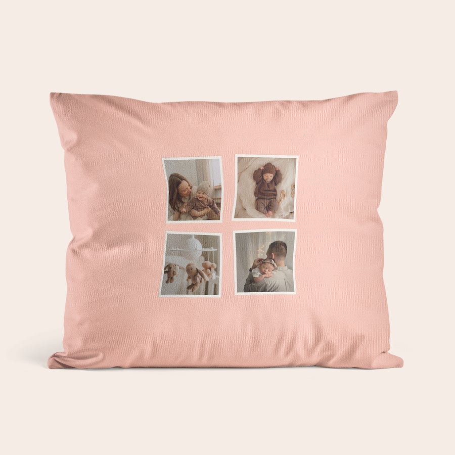 Cuscini con Foto Cuscino personalizzato rosa pallido stampato con quattro foto di un neonato