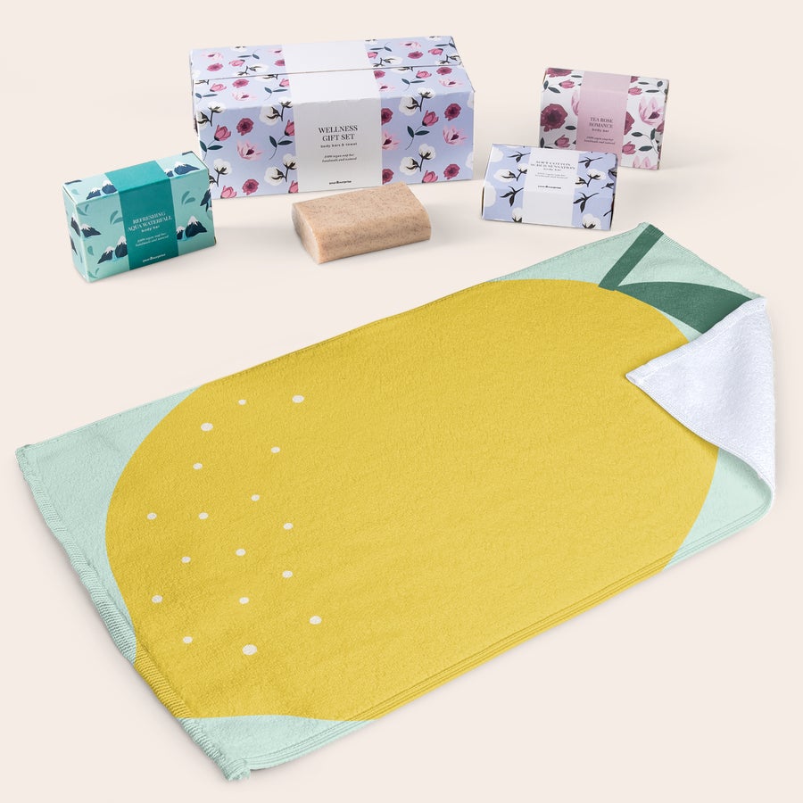 Coffret cadeau savon avec essuie-mains personnalisé Coffret cadeau savon avec essuie-mains personnalisé
