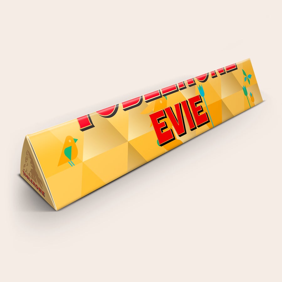 Toblerone XXL Este bar personalizado XXL Toblerone com nome EVIE impresso é uma grande surpresa