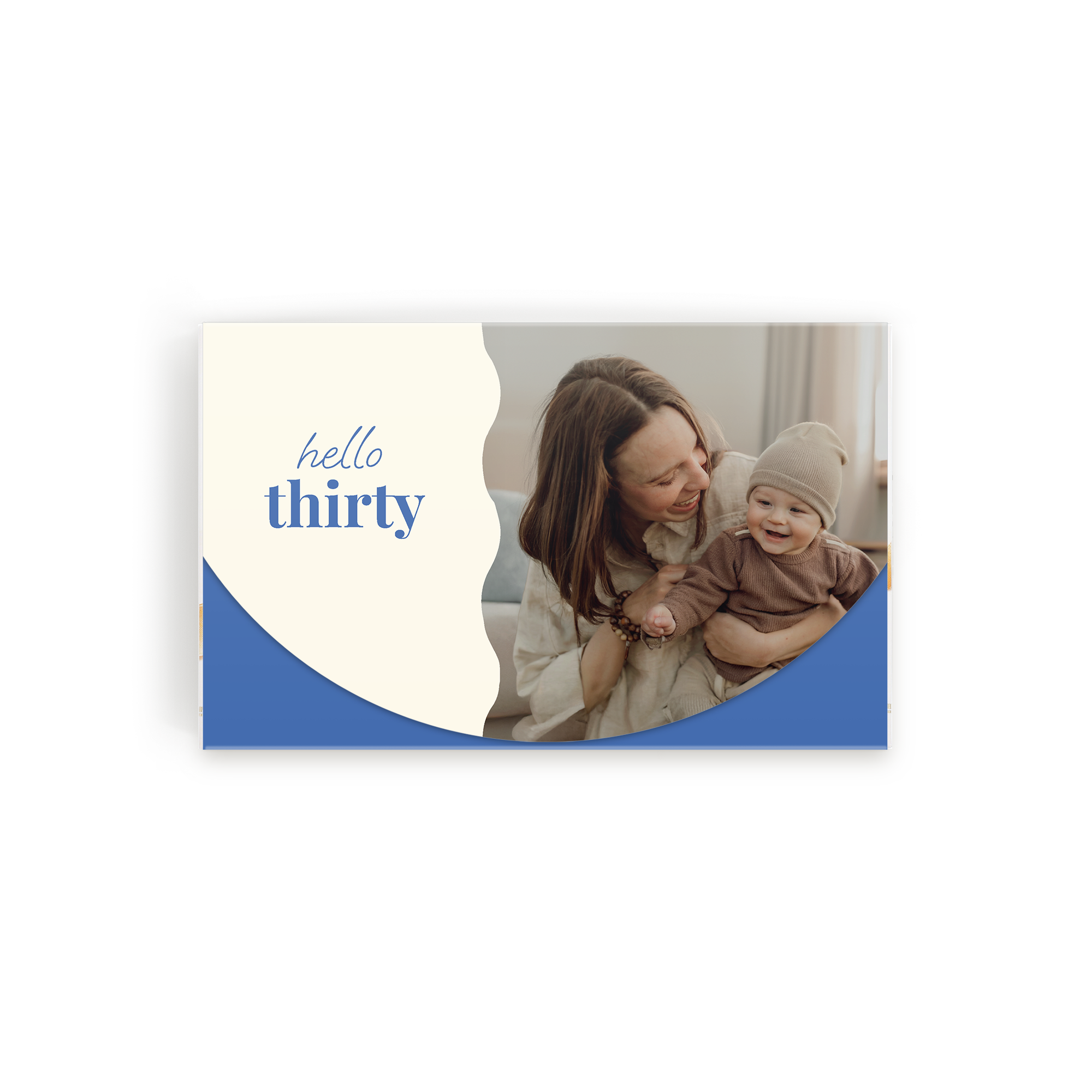 Personlig sjokoladeeske med bilde av mor og barn, trykt med tekst hello thirty.