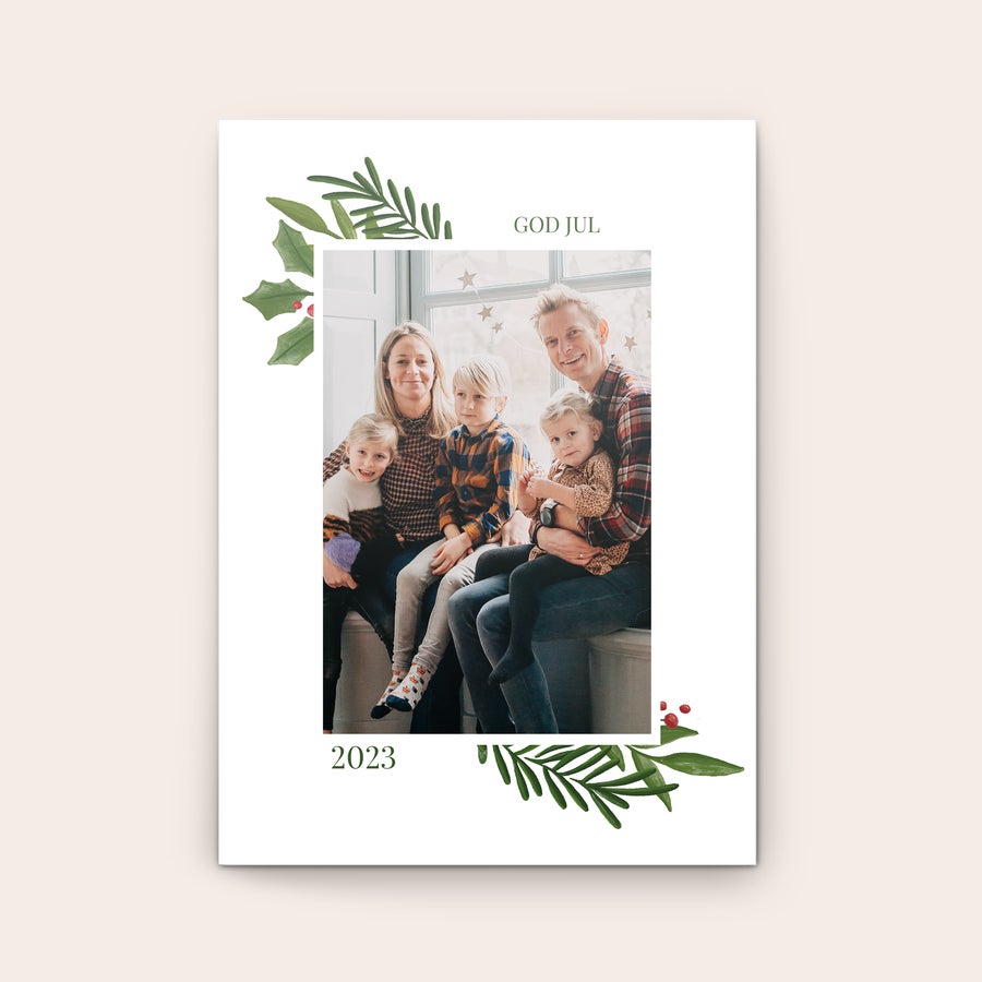 Gratulasjonskort - jul Personlig gratulasjonskort med bilde av familie, trykt med God Jul og 2023.