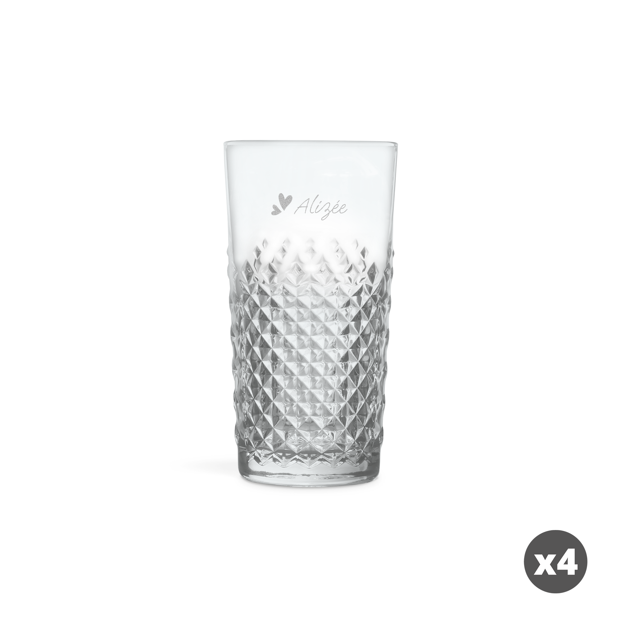 Gravez un verre à mojito en verre transparent avec le prénom Alizée et un cœur
